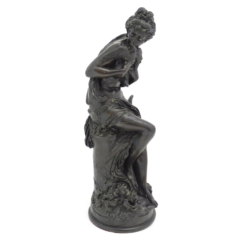 1323 - A 20thC cast sculpture after Albert Ernest Carrier-Belleuse (1824-1887), depicting a seated young wo... 