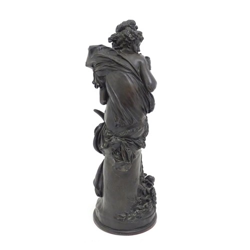 1323 - A 20thC cast sculpture after Albert Ernest Carrier-Belleuse (1824-1887), depicting a seated young wo... 