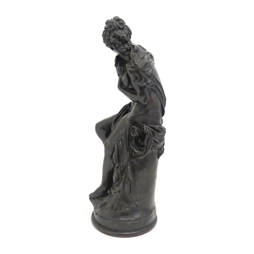 1323 - A 20thC cast sculpture after Albert Ernest Carrier-Belleuse (1824-1887), depicting a seated young wo... 