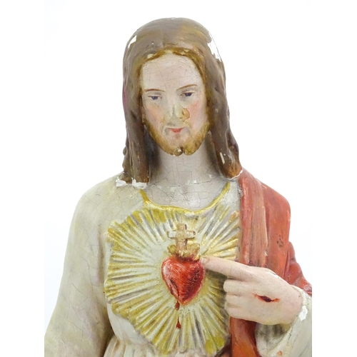 1326 - A 20thC plaster cast sculpture depicting Christ of The Sacred Heart / the Most Sacred Heart of Jesus... 