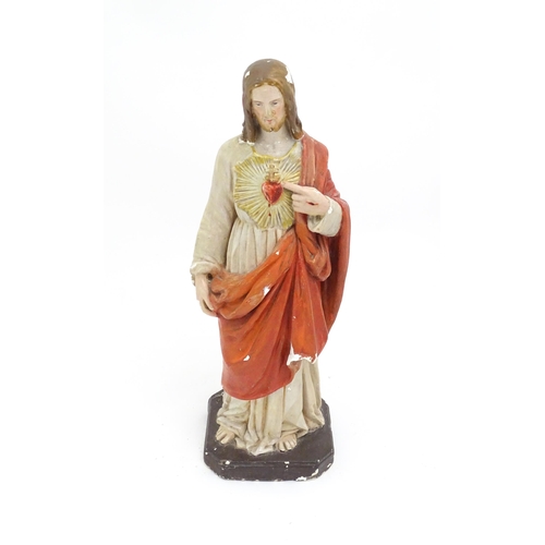 1326 - A 20thC plaster cast sculpture depicting Christ of The Sacred Heart / the Most Sacred Heart of Jesus... 