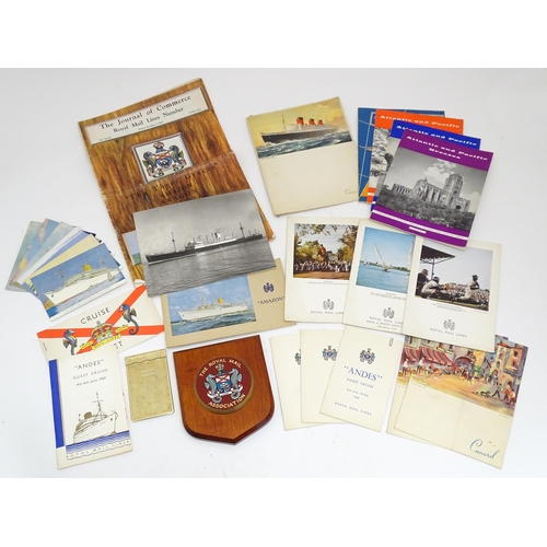 1330 - A quantity of 20thC ephemera relating to Royal Mail Lines Ltd. cruises, to include a 1960 ticket, va... 