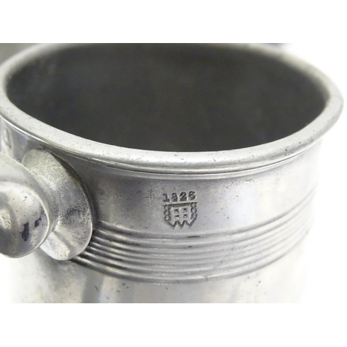 1331 - A quantity of 19thC and later pewter tankards, including examples by James Dixon & Sons, several wit... 