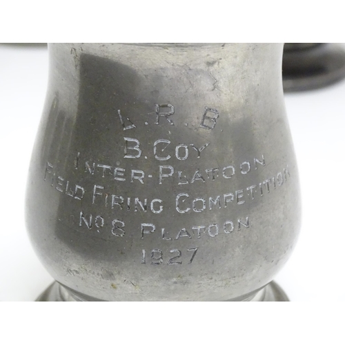 1331 - A quantity of 19thC and later pewter tankards, including examples by James Dixon & Sons, several wit... 