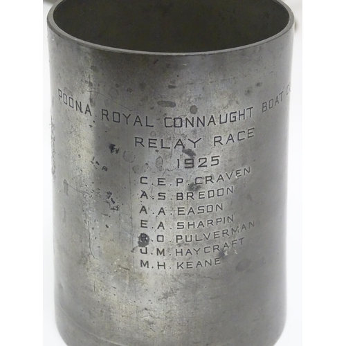 1331 - A quantity of 19thC and later pewter tankards, including examples by James Dixon & Sons, several wit... 