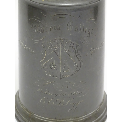 1331 - A quantity of 19thC and later pewter tankards, including examples by James Dixon & Sons, several wit... 