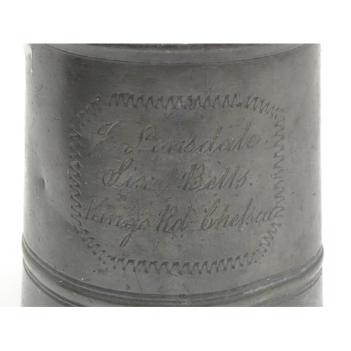 1331 - A quantity of 19thC and later pewter tankards, including examples by James Dixon & Sons, several wit... 