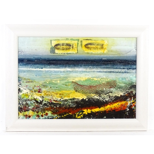 1890 - 20th century, Mixed media, A layered coastal scene / collage with sea, fish and net formed boat. App... 