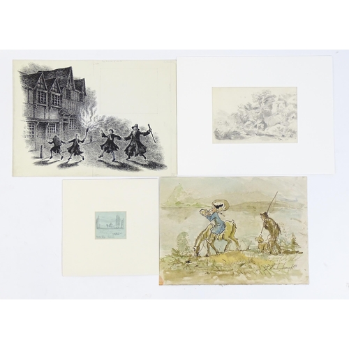 1979 - Four assorted 19th century and later works comprising, A pen and ink illustration by Faith Jaques (1... 