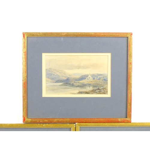 1987 - 19th century, English School, Watercolours, Three country views comprising a lake landscape with a m... 