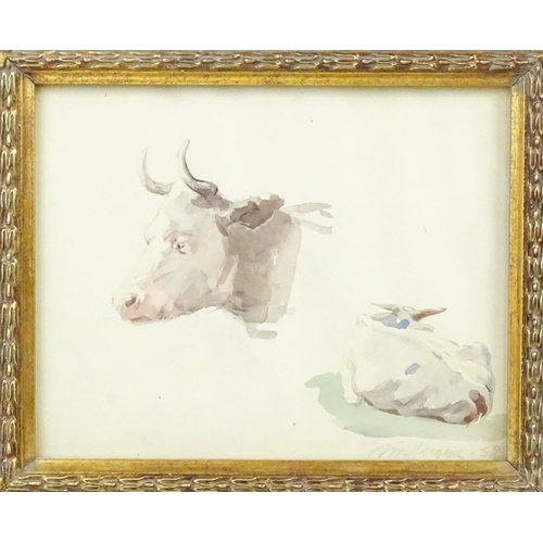 1988 - Timofey / Timofei Lyashuk (1930-2015), Ukrainian School, Watercolour, Studies of a bull. Signed lowe... 