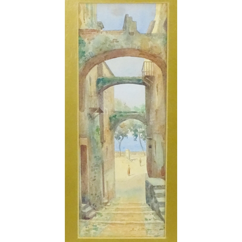 1989 - Luigi Allavena (1878-1959), Italian School, Watercolour, Alley in Liguria with a view of the sea. Si... 