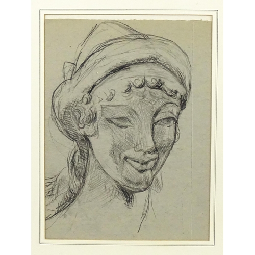 2005 - 20th century, Pencil on card, A study of a female head. Approx. 11