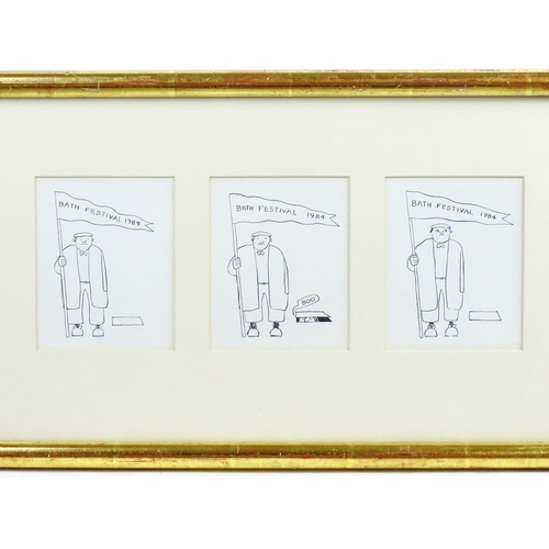 2011 - Michael Lewis (b. 1943), Pen & ink, Bath Festival 1984, Three drawings mounted together. Signed with... 