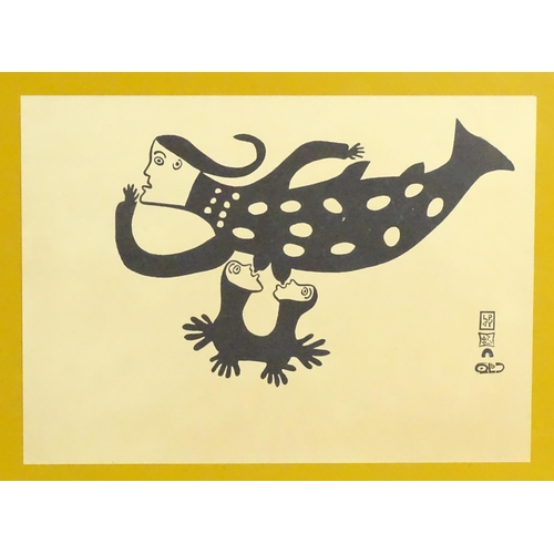 2086 - After Saggiassie Ragee (1923-2003), Native Canadian School, Stonecut print, Sea Goddess Feeding Youn... 