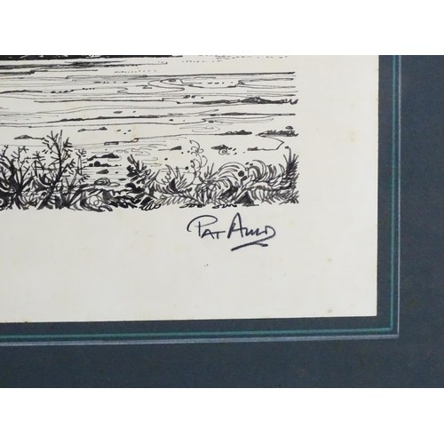 2091 - Pat Amd, Scottish School, 20th century, Ink drawing, Castle Stalker, Argyll, Scotland. Titled lower ... 