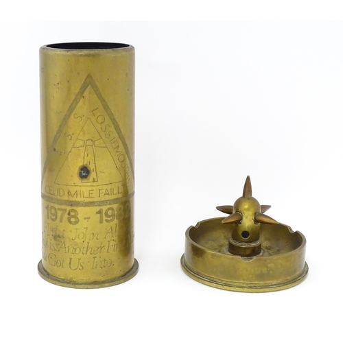 863 - Militaria : two items of trenchart , comprising an 25pdr artillery shell case ashtray, with Royal La... 