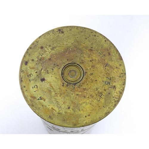 863 - Militaria : two items of trenchart , comprising an 25pdr artillery shell case ashtray, with Royal La... 