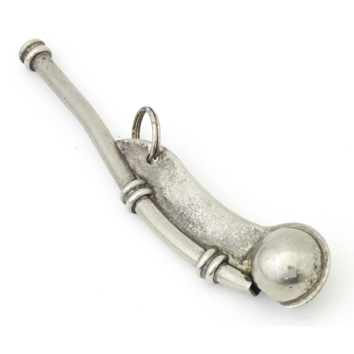 871 - Militaria : a 20thC steel naval Bosun's whistle. Approx. 4 1/2