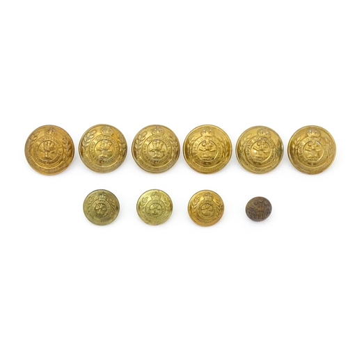 873 - Militaria: ten 20thC pressed brass tunic buttons, each with the regimental insignia of the South Lan... 