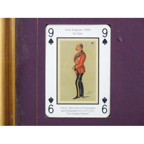 874 - Militaria: a framed group of four Vanity Fair military playing cards , each with cartoon depictions ... 