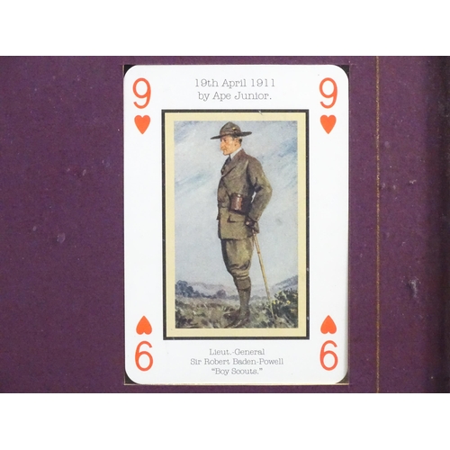 874 - Militaria: a framed group of four Vanity Fair military playing cards , each with cartoon depictions ... 