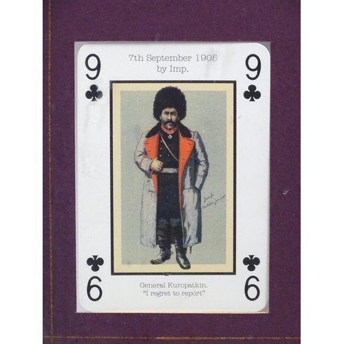 874 - Militaria: a framed group of four Vanity Fair military playing cards , each with cartoon depictions ... 