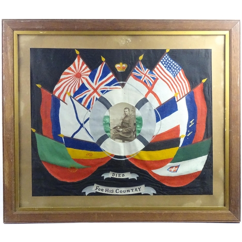 877 - Militaria, WWI / World War 1 / WW1 / First World War: two framed war memorials, each decorated with ... 