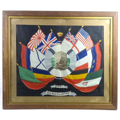 877 - Militaria, WWI / World War 1 / WW1 / First World War: two framed war memorials, each decorated with ... 