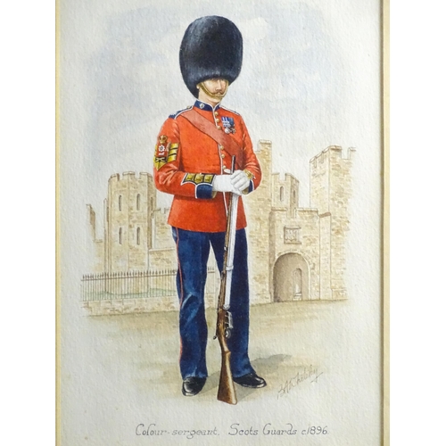 878 - Militaria : after B.H. Whiteley, six colour lithographs depicting soldiers of the King's Own Scottis... 