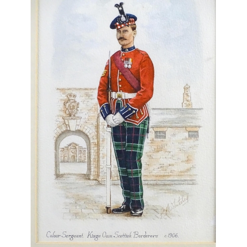 878 - Militaria : after B.H. Whiteley, six colour lithographs depicting soldiers of the King's Own Scottis... 