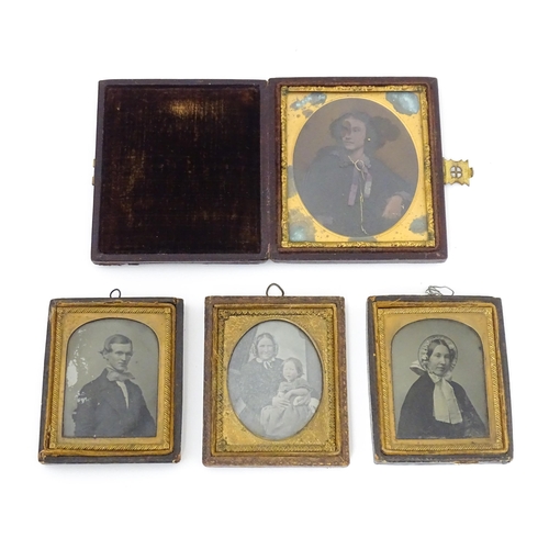 1269 - Four Victorian daguerreotype / ambrotype photographic portraits to include a portrait of a seated ge... 