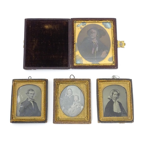 1269 - Four Victorian daguerreotype / ambrotype photographic portraits to include a portrait of a seated ge... 