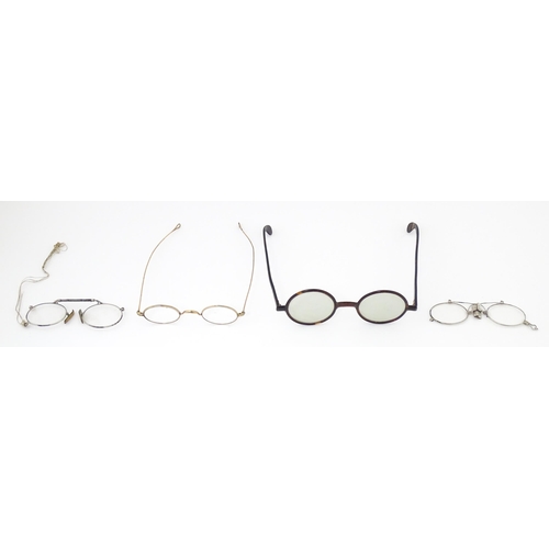 1281 - Assorted 19thC and later spectacles, to include a faux tortoiseshell shell example, pince nez, etc. ... 