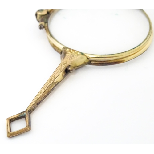 1283 - Late 19th / early 20thC gilt metal folding lorgnette spectacles, with leather slip case. Approx. 3 1... 