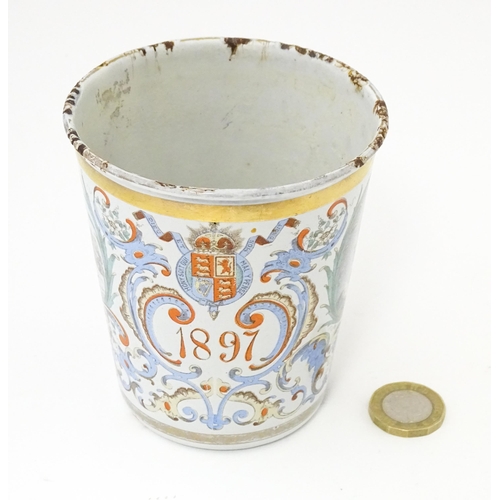 1287 - A Victorian tin and enamel beaker commemorating Queen Victoria's Diamond Jubilee depicting the Royal... 