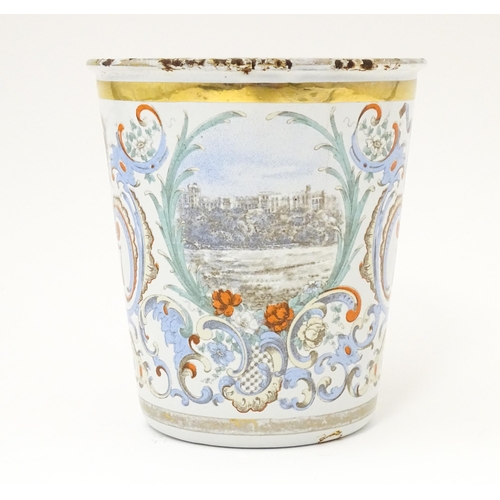 1287 - A Victorian tin and enamel beaker commemorating Queen Victoria's Diamond Jubilee depicting the Royal... 