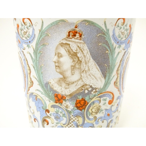 1287 - A Victorian tin and enamel beaker commemorating Queen Victoria's Diamond Jubilee depicting the Royal... 