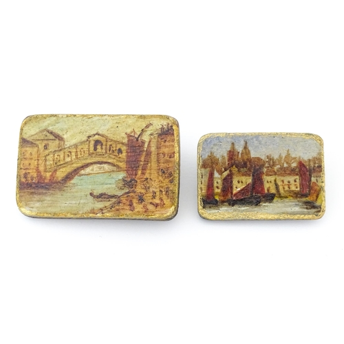 1288 - Six late 19th / early 20thC miniature oil on board plaques to include a view of a Bridge of Sighs, r... 