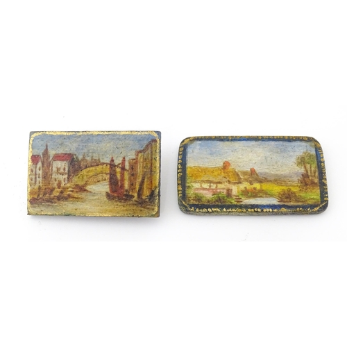 1288 - Six late 19th / early 20thC miniature oil on board plaques to include a view of a Bridge of Sighs, r... 