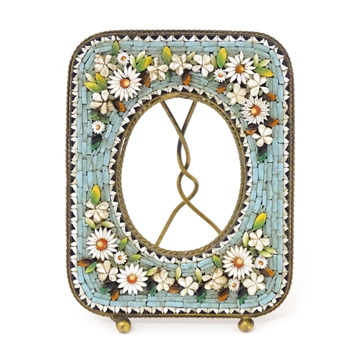 1289 - An early 20thC Italian photograph frame with floral micro mosaic surround. Approx. 3 1/4