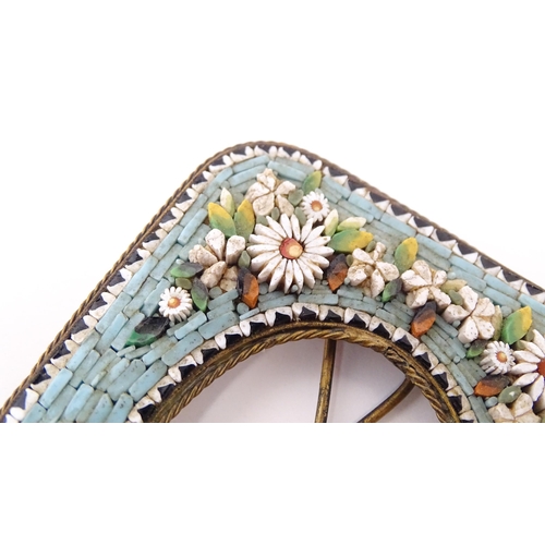 1289 - An early 20thC Italian photograph frame with floral micro mosaic surround. Approx. 3 1/4