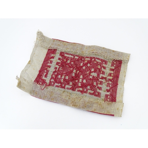 1294 - A 19thC beadwork sample. Together with a 19thC beadwork pouch / pocket with polychrome bead detail. ... 