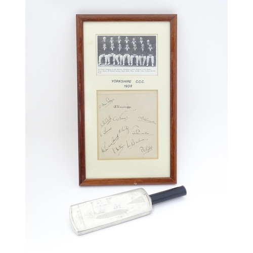 1304 - Cricket interest: A 20thC flask modelled as a cricket bat engraved The Yorkshire County Cricket Club... 