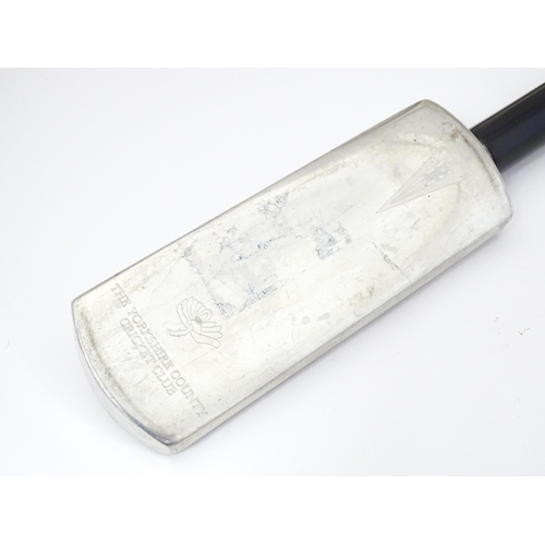 1304 - Cricket interest: A 20thC flask modelled as a cricket bat engraved The Yorkshire County Cricket Club... 