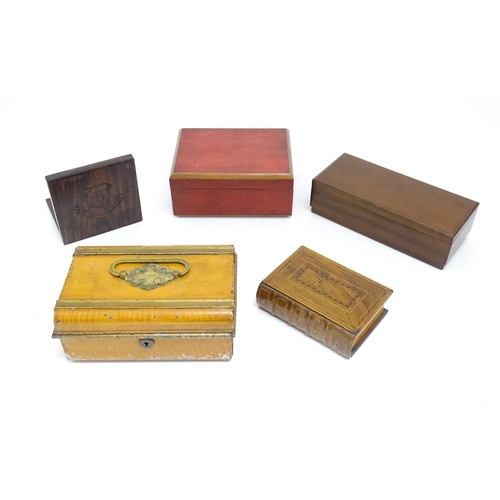 1332 - A quantity of assorted late 19thC and later boxes to include a strong box with painted decoration, a... 