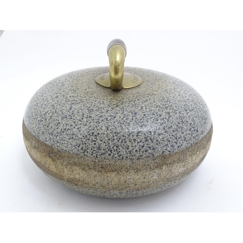 1343 - A Scottish granite curling stone with handle to centre stamped J Grant Leeds. Approx. 11