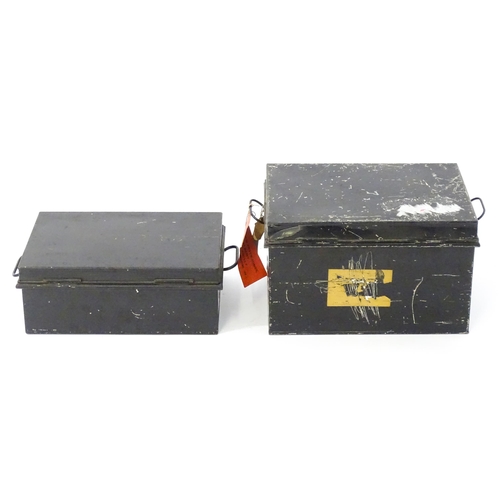 1363 - Two Vintage deed boxes to include one by Holmes & Sons of Temple Bar London 15 1/