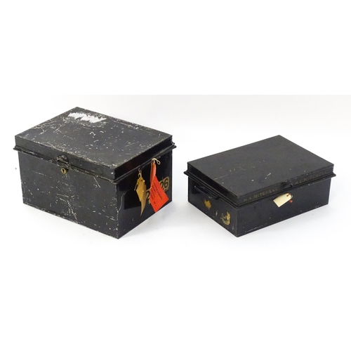 1363 - Two Vintage deed boxes to include one by Holmes & Sons of Temple Bar London 15 1/