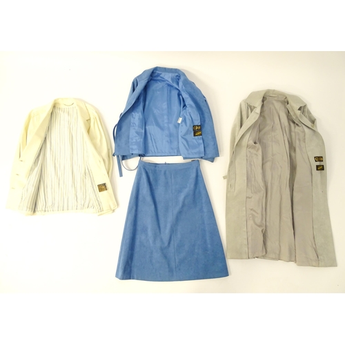 1393 - Vintage fashion / clothing:  4 items of clothing to include a matching blue suede skirt and jacket w... 